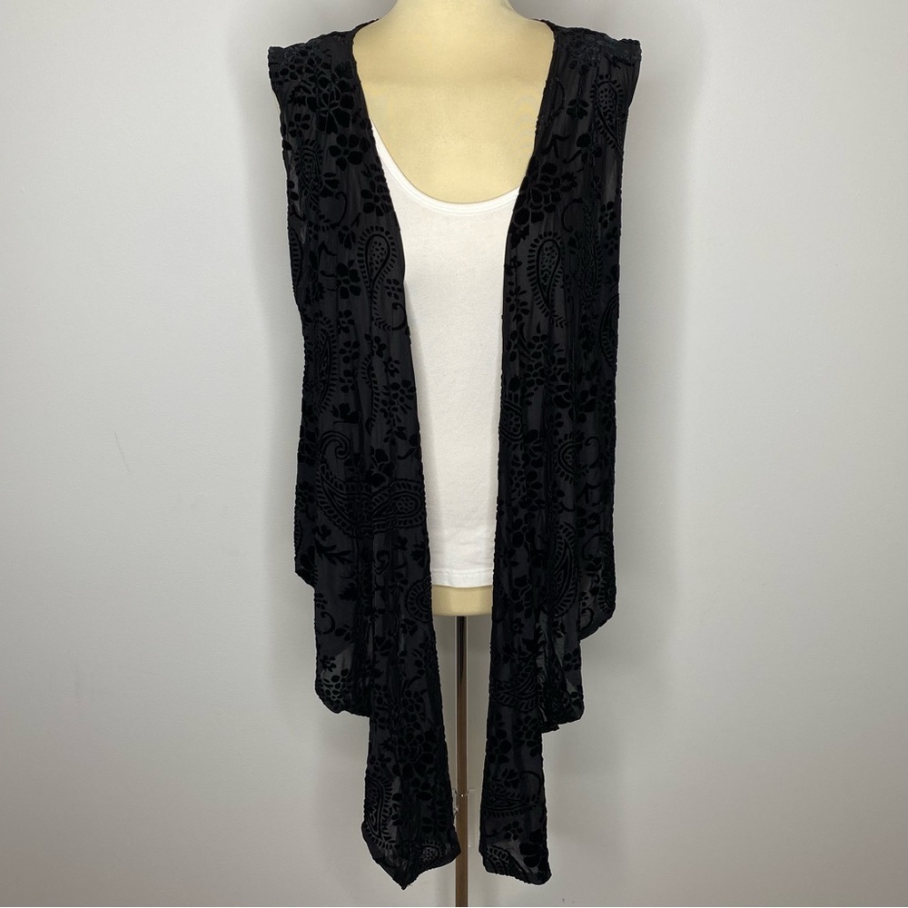Surrealist Black Paisley Flocked Cardigan Vest